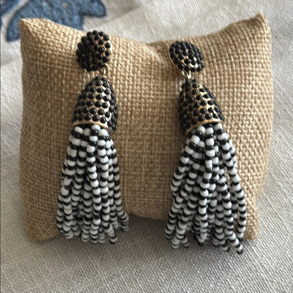 Black and White Beaded Baublebar Tassel Earrings pierced earrings